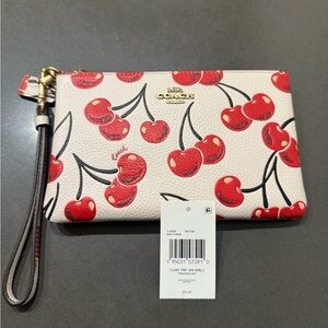 Coach Cherry Pattern Wristlet in Cream and Red